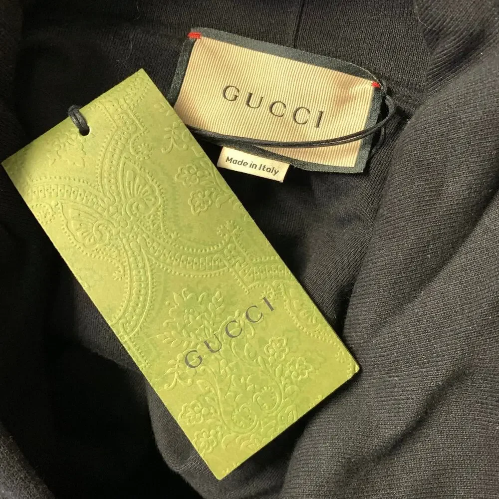 GUCCI Size XL Black Studded Cotton Hooded Sweatshirt